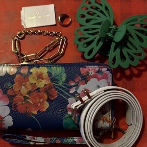 Worthington Bracelet Ring Floral Design Wallet Womens White XXL Belt Hair Clip